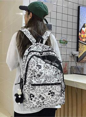 Graffi design schoolbag female Korean ins retro sports colle
