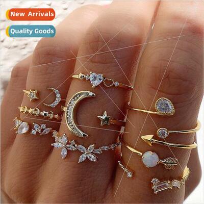 Europe new set rings 9 pcs love butterfly star moon wh diamo