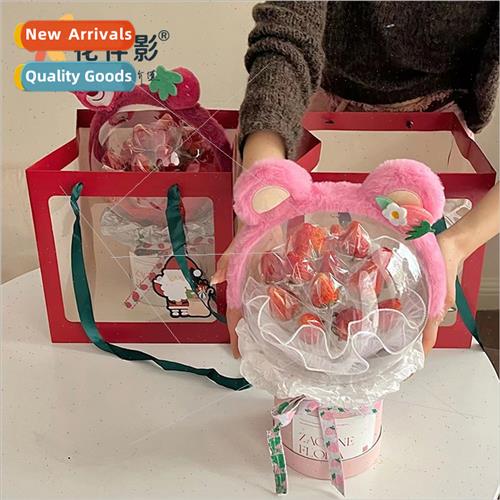 Christmas strawberry bear hair bands acrylic bobble ball rou - 实物图