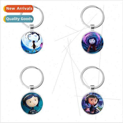 Movie Coraline Metal Keychain Cartoon Photo Glass Dome Penda - 实物图