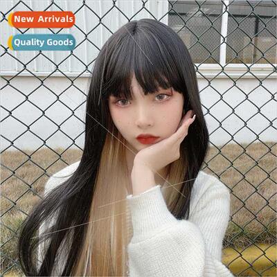 Hanging ear dyed wig female manga bangs waist length chemica