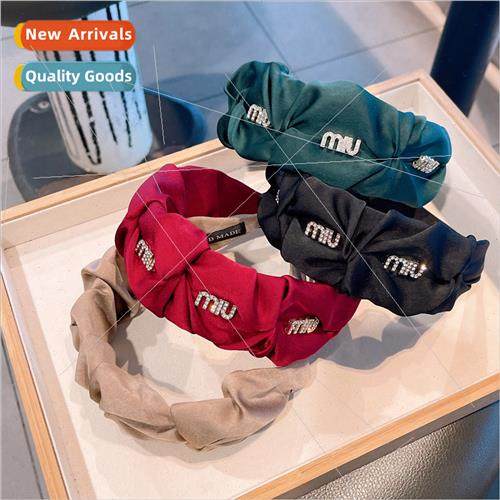 Korea ins retro rhinestone letters M silk bud pleated fairy