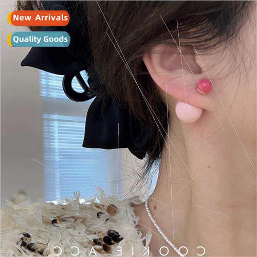 Korea pink earrings sense fashion retro French double-sided