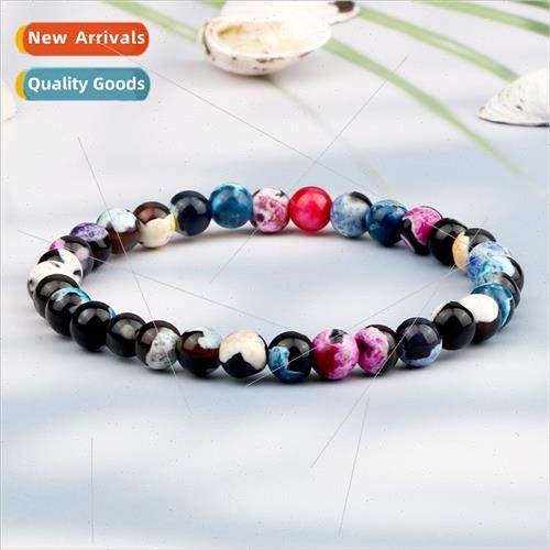 Bicolor fire agate beaded bracelet blue agate stch stone rou