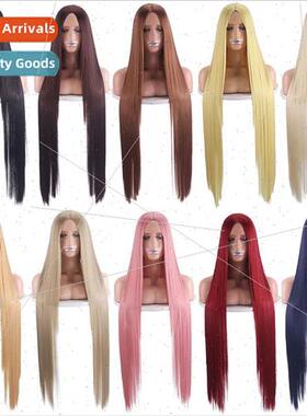 100CM1m center parted cosplay wig black pink multi-use actio