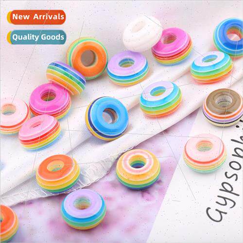 Resin colorful striped large hole beads loose beads 适用chil