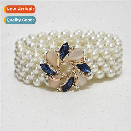 Europe Ladies Belt Women Pearl Stch Elastic Wide Waist Chain