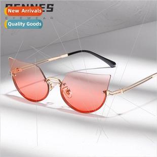 cat ears rimless new color fashion gradient glass sunglasses