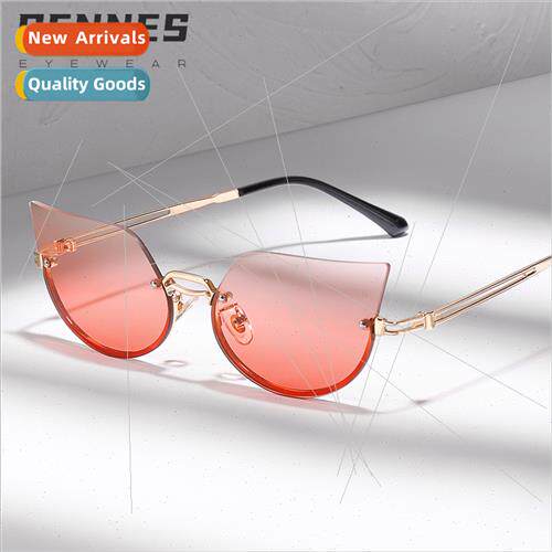 new sunglasses fashion cat ears rimless gradient color glass