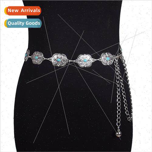 Summer new ladies belt fashion wild agate stone inlaid metal