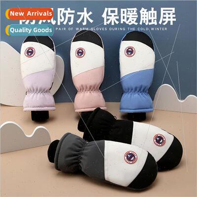 Stuffy ski gloves female round label winter thickened padded