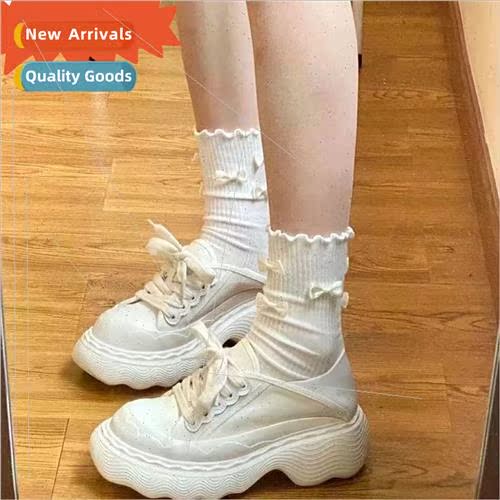 Japanese cute bow wooden ear edge socks female ins wind swee