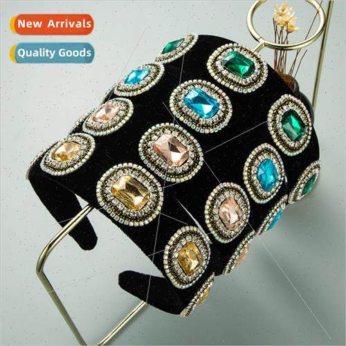 al new baroque retro black velvet rhinestone hair band Europ - 实物图