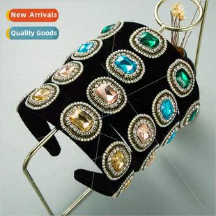 al new baroque retro black velvet rhinestone hair band Europ