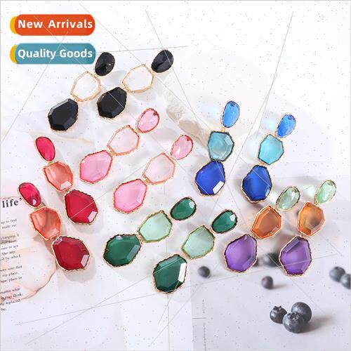 Europe new multi-layer long earrings geometric polygonal all