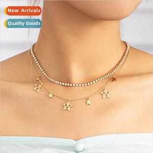 Pentagram Smiley Double Layered Collarbo che Rhinestone Cute