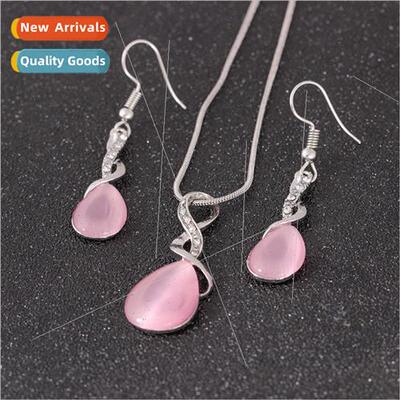 Diamonds teardrop necklace earrings set bridal wedding cat e