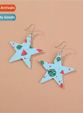 Printed Pattern Leather Geometric Earrings Cute Fresh Hundre