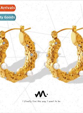 French ins grid hand-hammered concave U-shaped imation pearl