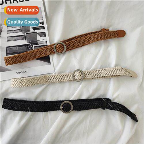 Belt Women mple Round Buckle Hundred Korea Weaving Retro bf