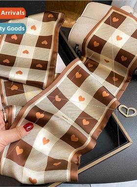 Korean  new spring fall love plaid long silk scarf female te