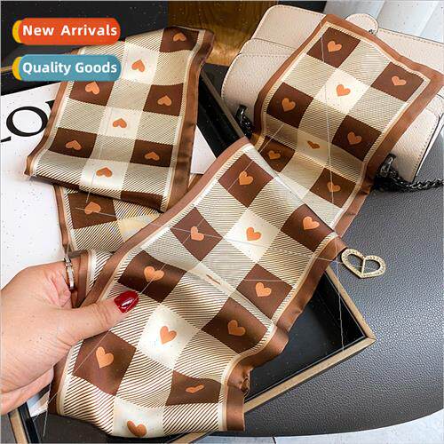 Korean  new spring fall love plaid long silk scarf female te