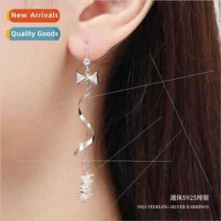 silver tassel earrings versatile French niche bow