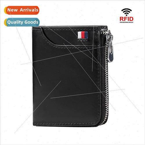 New anti-magnetic RFID leather wallet men retro large capacy