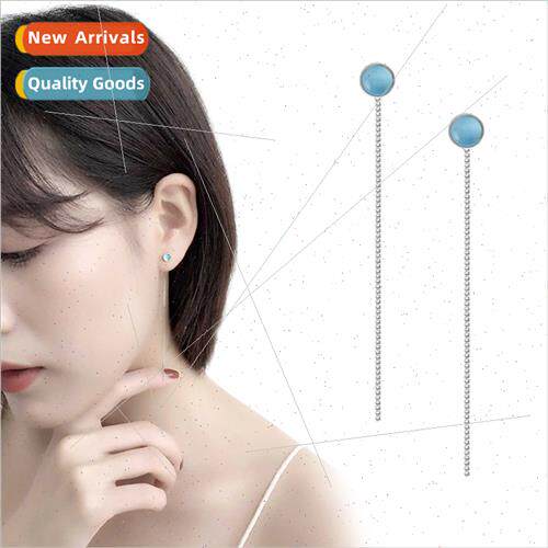 Gradient color blue cat eye stone earrings female long fashi