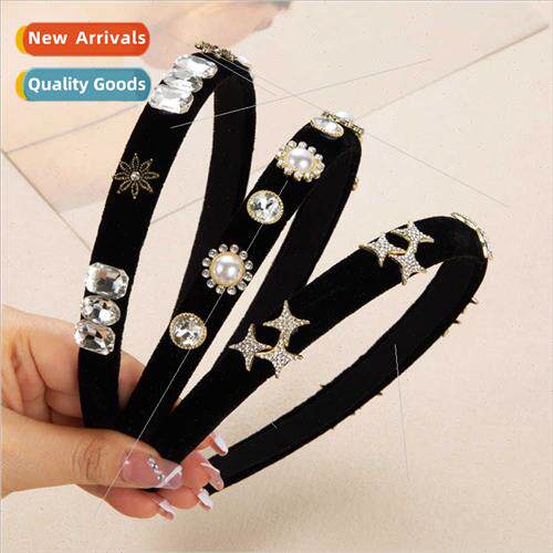 Europe ba retro pearl diamond velvet hair band female high-c