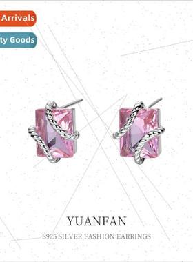 925 silver Bundle Square Earrings Women che Cool Wind Crysta