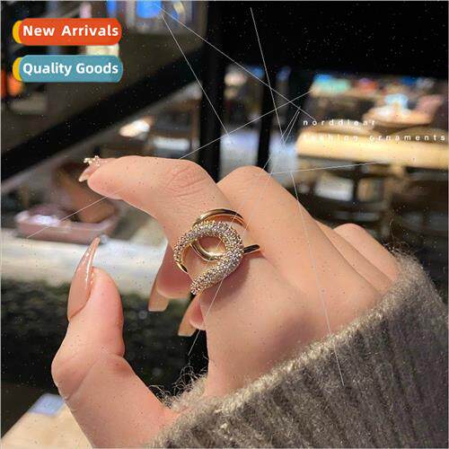 Flash diamond cross opening ring female Korea zirconia fashi