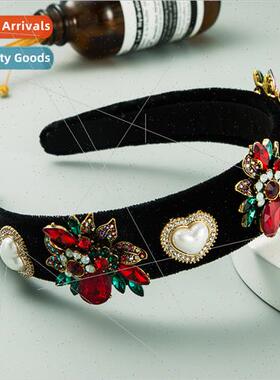 Europe creative black velvet fabric colorful diamonds flower