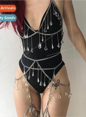 FB3475 Europe body chain clear crystal gemstone pendant tass