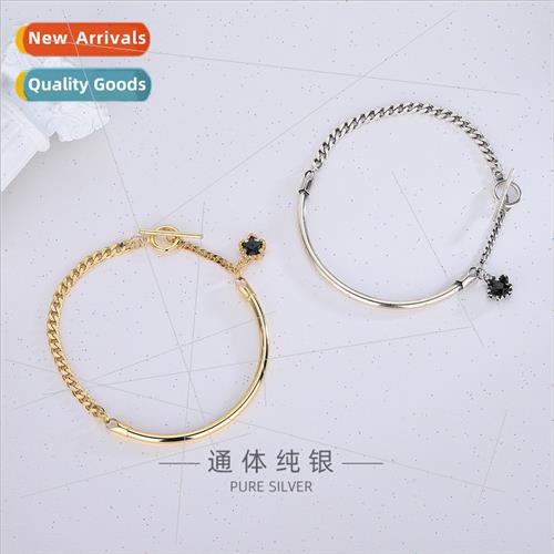 s925 silver Korea snowflake black zirconia bracelet hip hop