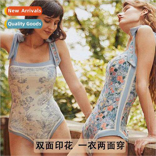 2023 Retro ins  two sides wear one piece swimsu women Europe