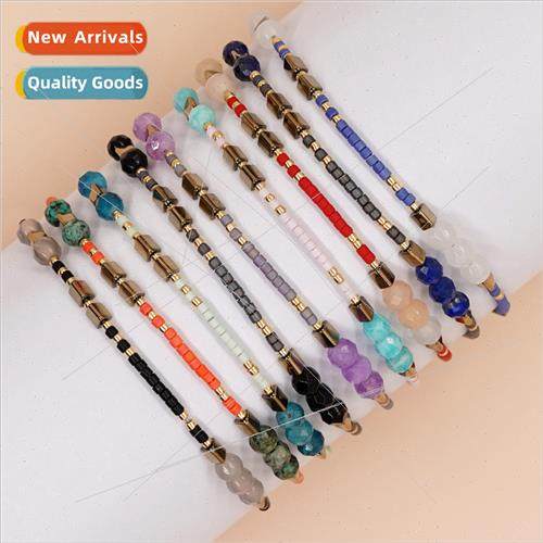 Bohemian simple ins  rice beads hand woven semi-precious sto