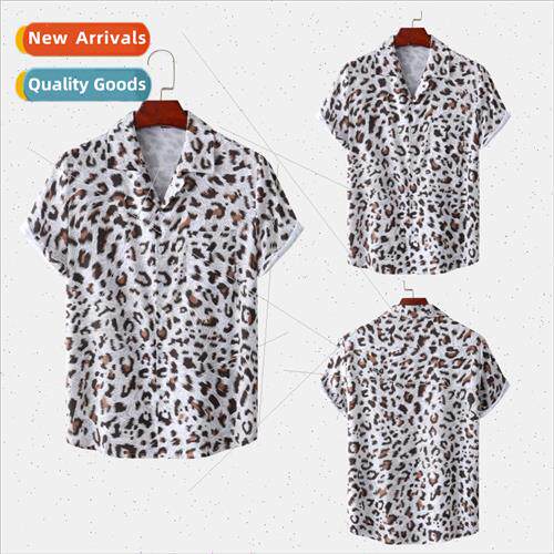 2022 summer new men leopard print short-sleeved shirt Hawaii