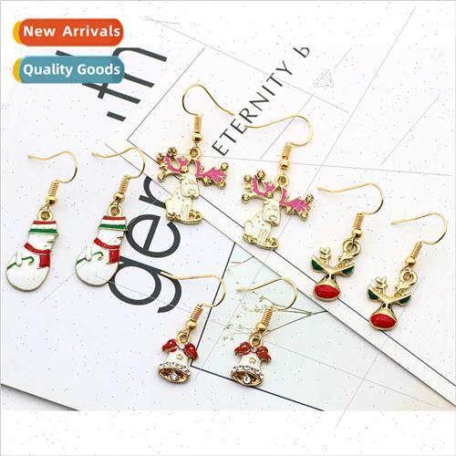 Europe Christmas Cute Alloy Oil Drip Elk Bell Snowman Earrin