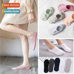 Solid color ladies boat socks summer candy color thin silico