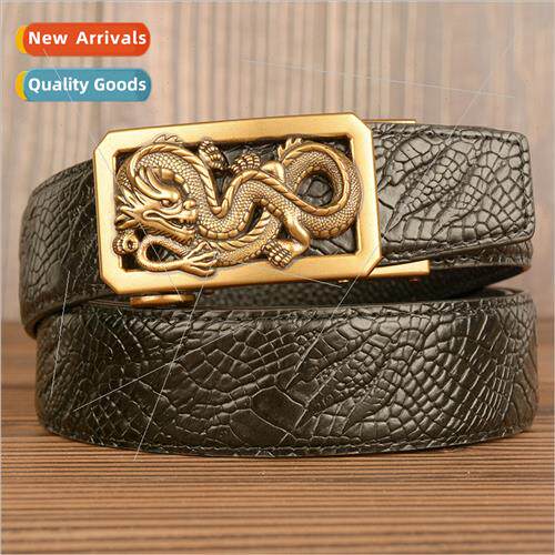 Vintage pan dragon automatic buckle men belt crocodile patte