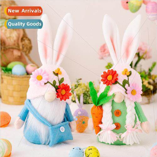 New Easter Decoration Flower Hat Bunny Figurine Holding Carr