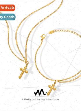 Europe ins hip hop simple cross bracelet necklace tanium ste