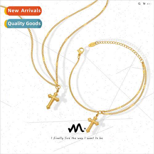 Europe ins hip hop simple cross bracelet necklace tanium ste