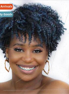 Europe wigs fluffy small curls gradient navy blue short curl