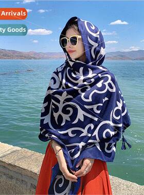 Spring summer new navy blue ethnic wind seaside travel beach