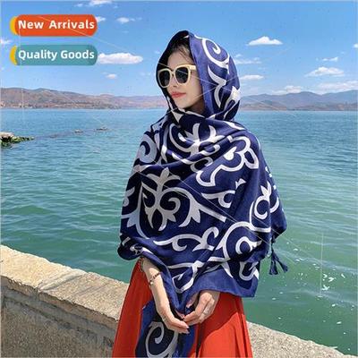 Spring summer new navy blue ethnic wind seaside travel beach