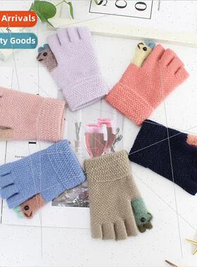 Winter ladies warm half-finger gloves student typing cute th