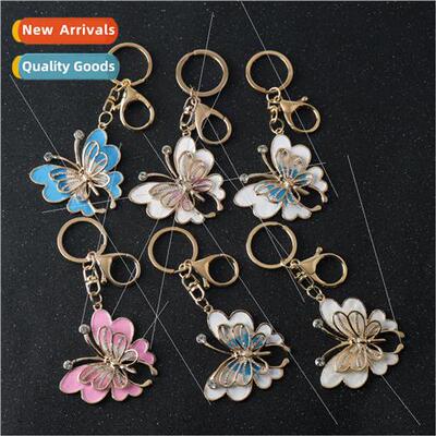 Korea butterfly diamond keychain alloy oil drip flower butte