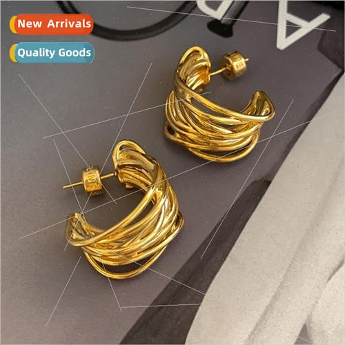 Retro hollow metal S925 silver needle winding C-shaped circl